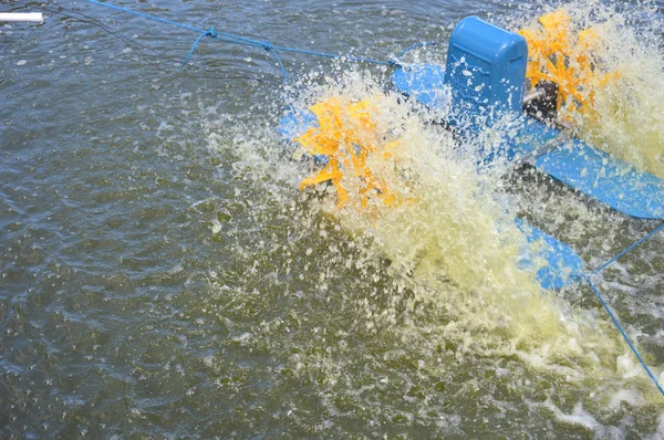 Blaues Und Gelbes Wasserrad Einem Garnelenteich — Stockfoto