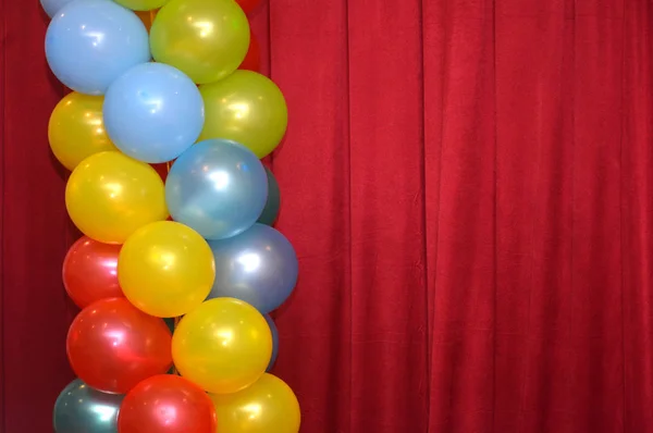 Balloons Frame Blank Red Curtain Background — Stock Photo, Image