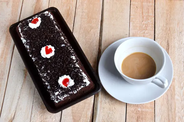 Choklad Brownies Träbord Med Råvaror — Stockfoto