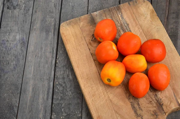 Frutas Tomates Mesa Madeira — Fotografia de Stock