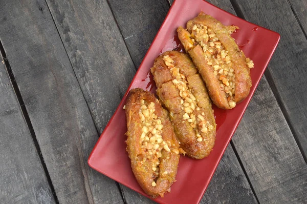 Sanggara Tellemme Indonesian Traditional Cake Fried Bananas Peanuts Sauce Sugar — Stock Photo, Image