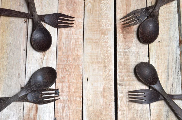 Wooden Spoons Forks Wooden Table — Stock Photo, Image