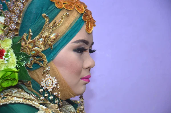 Tarakan Indonesia Febrero 2018 Retrato Una Hermosa Novia Bugis Con — Foto de Stock