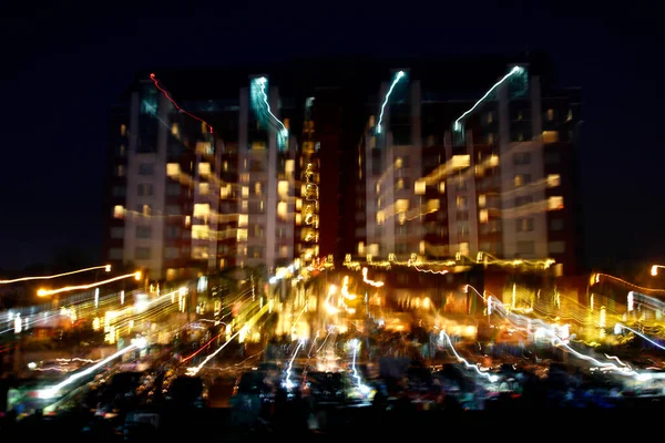 Effetti Esplosione Zoom Grattacielo Durante Notte — Foto Stock