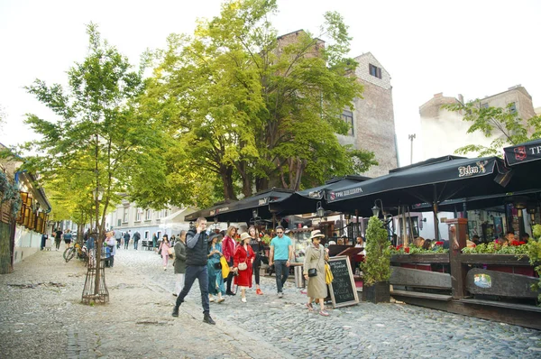 Belgrado Serbia 2019 Famosa Calle Skadarlija Con Restaurantes Cafeterías Centro — Foto de Stock