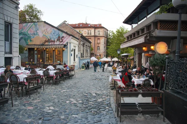 Belgrado Serbia 2019 Famosa Calle Skadarlija Con Restaurantes Cafeterías Centro — Foto de Stock