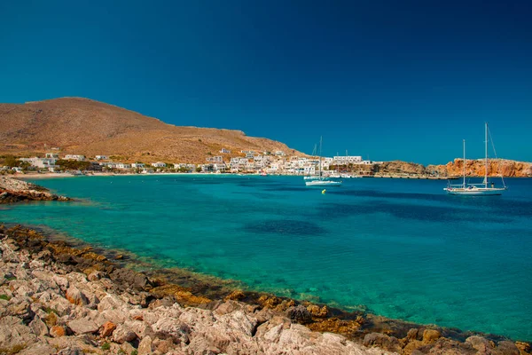 Pohled Město Karavostasis Ostrově Folegandros Řecko — Stock fotografie