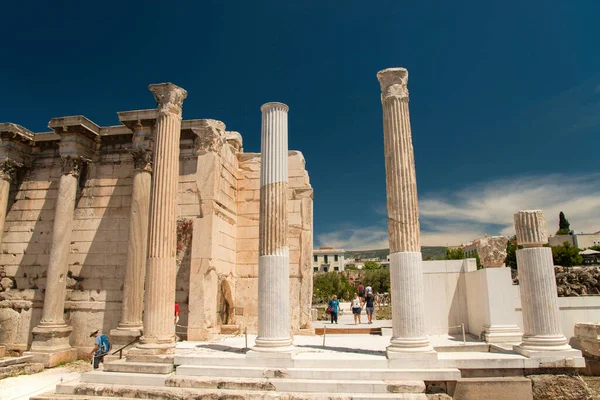 Atenas Grecia 2019 Ruinas Biblioteca Adriano Famoso Distrito Monastiraki — Foto de Stock