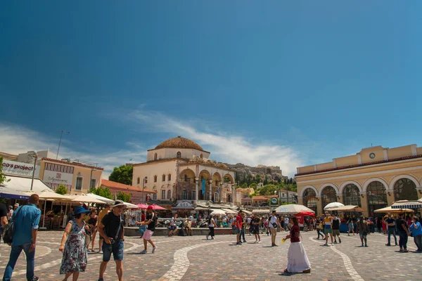 Atene Grecia 2019 Piazza Centrale Nel Famoso Quartiere Monastiraki — Foto Stock