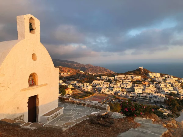 Ios Város Ios Sziget Görögország 2019 Kilátás Ios Városra Templom — Stock Fotó