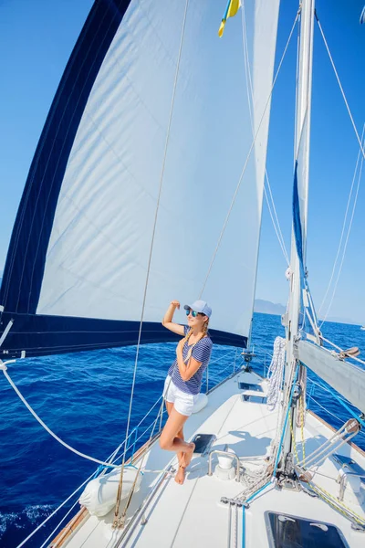 Girl relaxing On Yacht in Greece Stock Image