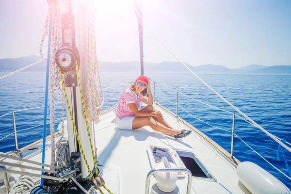 Woman relaxing On Yacht in Greece — Stock Photo, Image