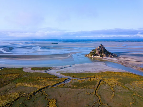 Bovenaanzicht Van Mont Saint Michel Bay Normandië Frankrijk Luchtfoto Drone — Stockfoto