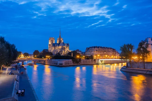 Notre-Dame de Paris vista frontale di notte — Foto Stock