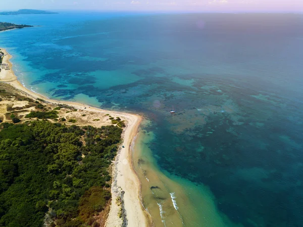 Panoramic top view of a coastal line. Aerial drone birds eye view photo. — Stock Photo, Image