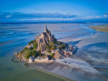 Fransa'nın Mont Saint Michel Bay, Normandiya üstten görünüm
