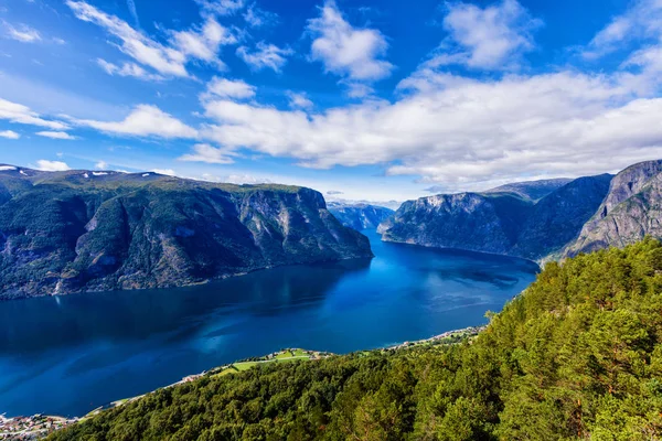 Incredibile vista sulla natura con fiordo e montagne. Bel riflesso. Ubicazione: Montagne Scandinave, Norvegia . — Foto Stock