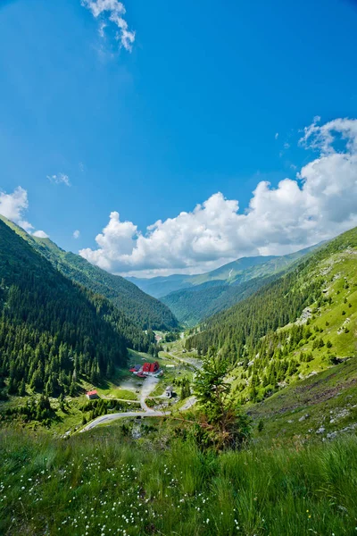 Transfagarasan pasar en verano. Cruzando montañas Cárpatas en Rumania, Transfagarasan es uno de los caminos de montaña más espectaculares del mundo . —  Fotos de Stock