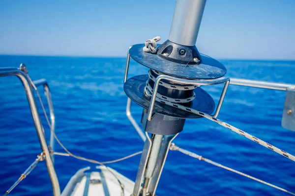 Image of the bow of a cruising sailing ship with roller furling gear. — Stock Photo, Image