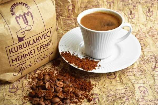 Mejor Comerciante Café Seco Turquía Kurukahveci Mehmet Efendi Café Envasado —  Fotos de Stock