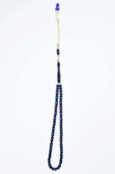 Black Blue Silver Beads Sequenced Short Rosary Tespih Tesbih Important — 스톡 사진