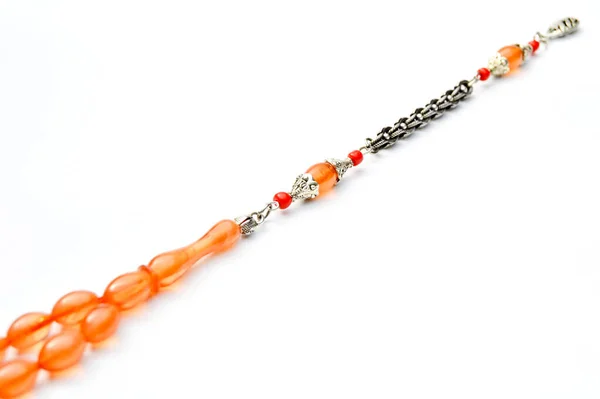 Perles Orange Argent Séquencées Chapelet Court Tespih Tesbih Accessoire Important — Photo