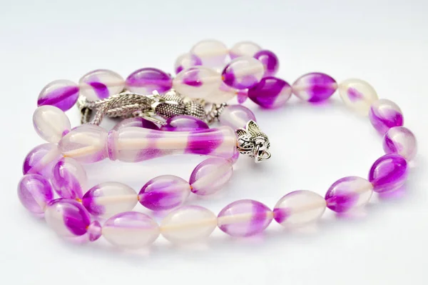 Perles Violettes Argentées Séquencées Chapelet Court Tespih Tesbih Accessoire Important — Photo