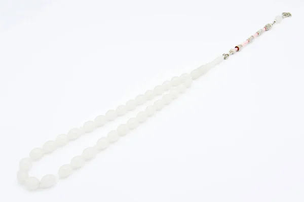 Bílé Stříbrné Korálky Sekvenované Krátký Růženec Tespih Tesbih Důležitý Doplněk — Stock fotografie