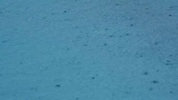 Hujan turun di air biru kolam renang di hotel di Thailand. — Stok Video