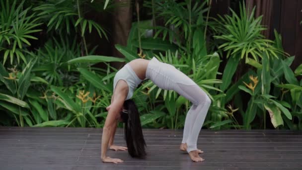 Yoga instructeur, in outdoor oefening — Stockvideo