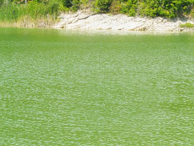 Güneş gün yeşil su Gölü. Güneyde güzel tropikal arka plan                               