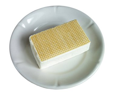 Kare formunda, kremalı dondurma koru; beyaz arka plan üzerinde yalıtılmış tutmak