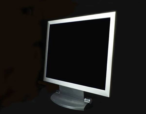 Monitor Computer White Body Black Background Empty Display Table — Stock Photo, Image