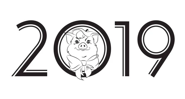 Charmante Symbole Porc Année 2019 Illustration Vectorielle Noir Blanc Sur Illustrations De Stock Libres De Droits