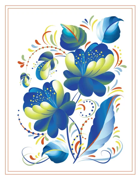 Traditional Russian Ural-Siberian painting of blue flowers — Stock Vector