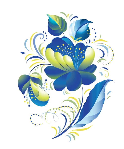 Traditional Russian Ural-Siberian painting of blue flowers — Stock Vector