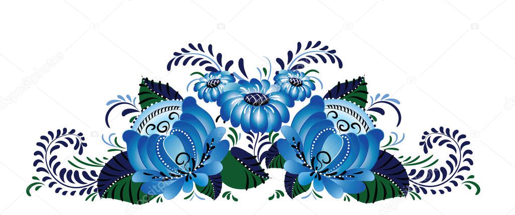 Decorative composition with blue flowers