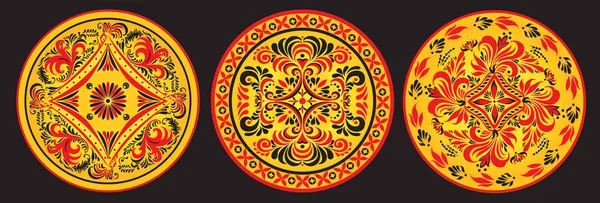 Adorno Solar Tradicional Khokhloma Símbolos Del Sol Dorado Pintura Gráfica — Vector de stock
