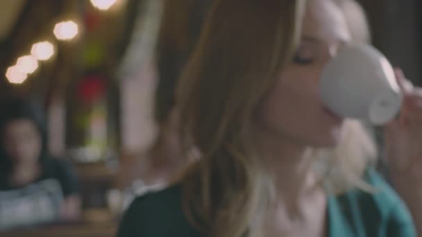 Bulanık Kavramı Kafkas Kadın Bitirmek Bir Fincan Kahve Içme Restoranda — Stok video