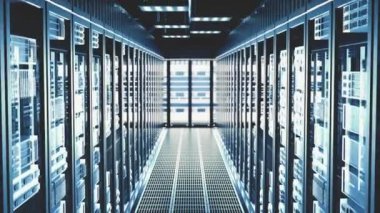 Bulut bilişim Datacenter Sunucu odası modern veri merkezinde sunucular rafları