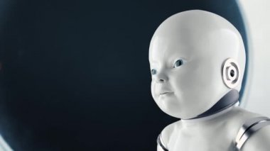 Metal ve teller background tarzında fütüristik Humanoid çocuk portre Sci-Fi kavramı