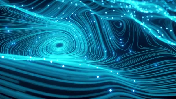 Digitalisation Abstraction Agiter le bleu flou Animé de particules et de lignes — Video