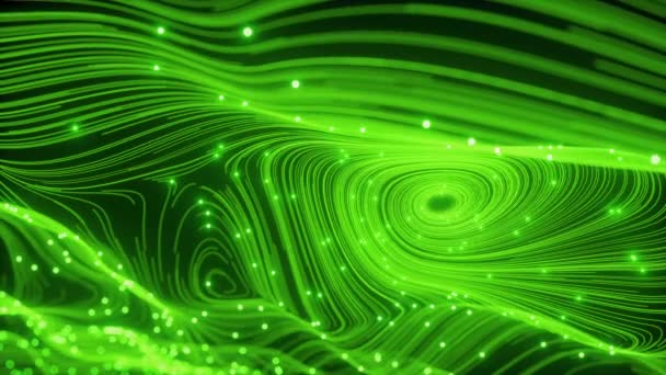 Digitalização Abstração Acenando Verde Desfocado Animado de Partículas e Linha — Vídeo de Stock