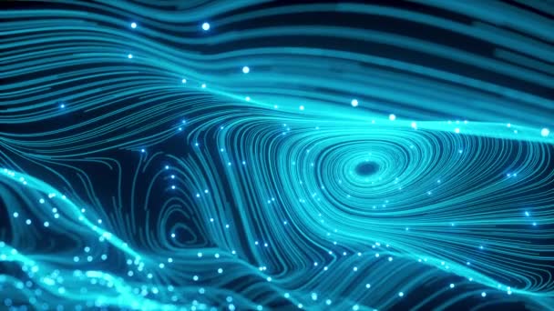 Neonové koule s prachem vesmíru s hvězdami na vlnivých křivkách — Stock video