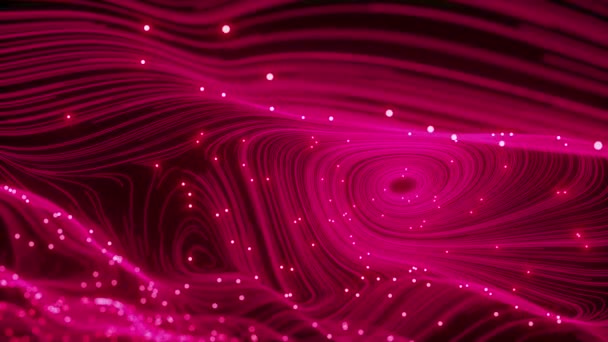 Neonové koule s prachem vesmíru s hvězdami na vlnivých křivkách — Stock video