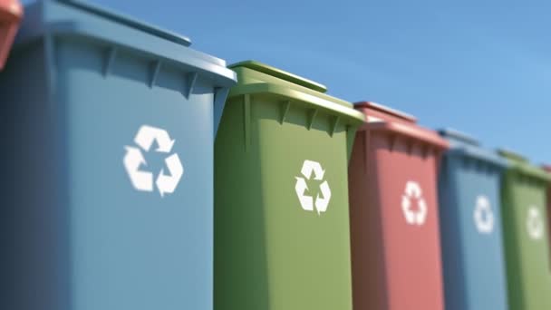 Colored garbage bins for environmental protection — Stock Video