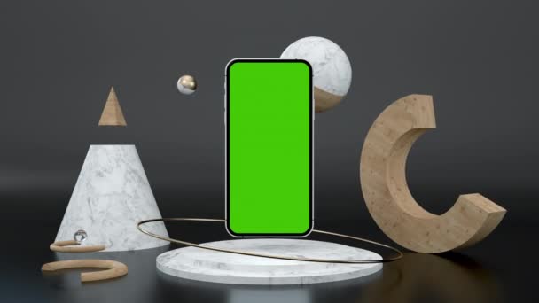 Использование смартфона с зеленым экраном для макета Chroma Key Smart 3d — стоковое видео