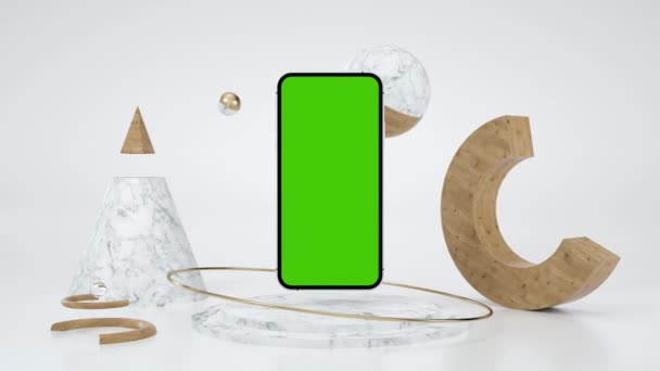 Uso de Smartphone de tela verde abstrato para Chroma Key Mockup Smart 3D Device Frame — Vídeo de Stock