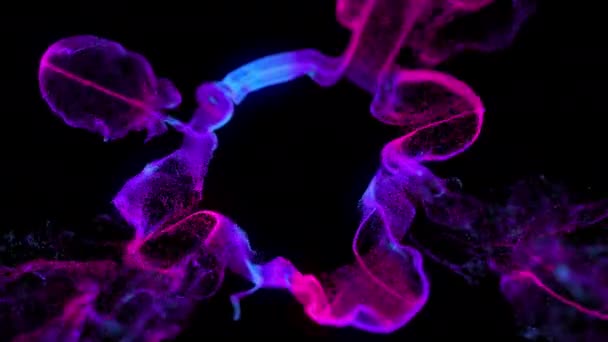 Glowing Violet Particle in Dynamic Explode Color Waves Flowing Movement Closeup — Stock Video