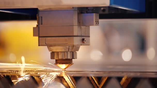 Modern Industrial Cnc Program Computer Cut Metal Material Laser Burn Closeup 4k — Stock video